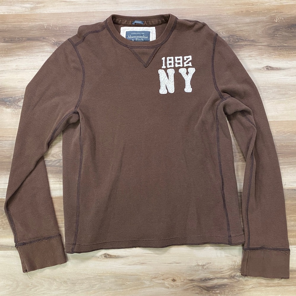 Abercrombie & Fitch Thermal Shirt XL Y2K Waffle Knit Muscle Fit Brown Vintage